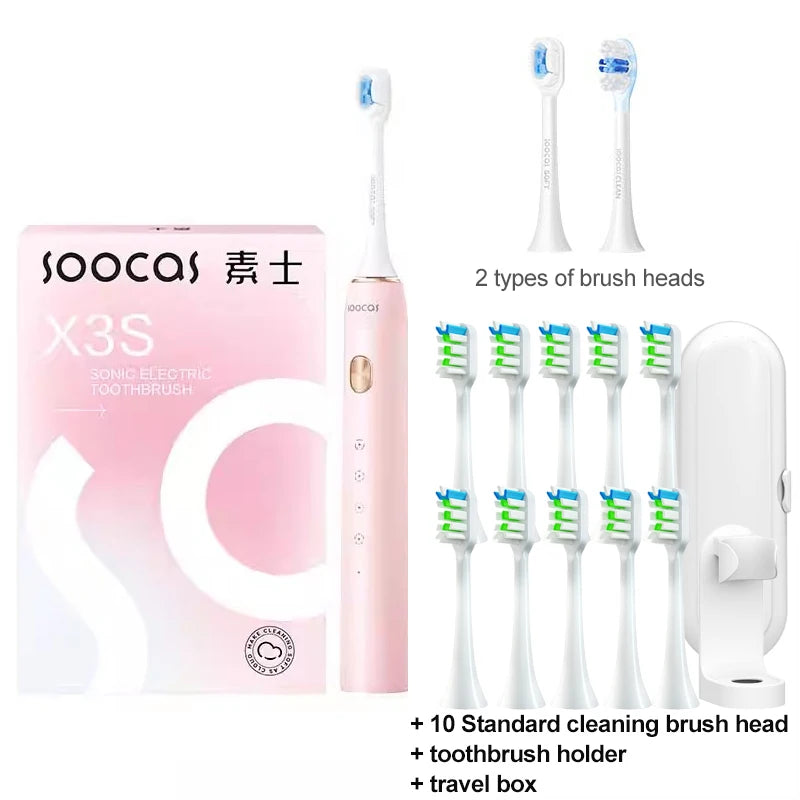 SOOCAS X3S Adult Sonic Electric Smart Toothbrush IPX8 Waterproof 180 Days Battery Life Ultrasonic Soft Cloud Toothbrush Heads