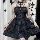 Mall Gothic Emo Jacquard A-line Dresses Goth dress Elegant Grunge Ruched Bandage Partywear Punk Black Women Halloween Club Dress