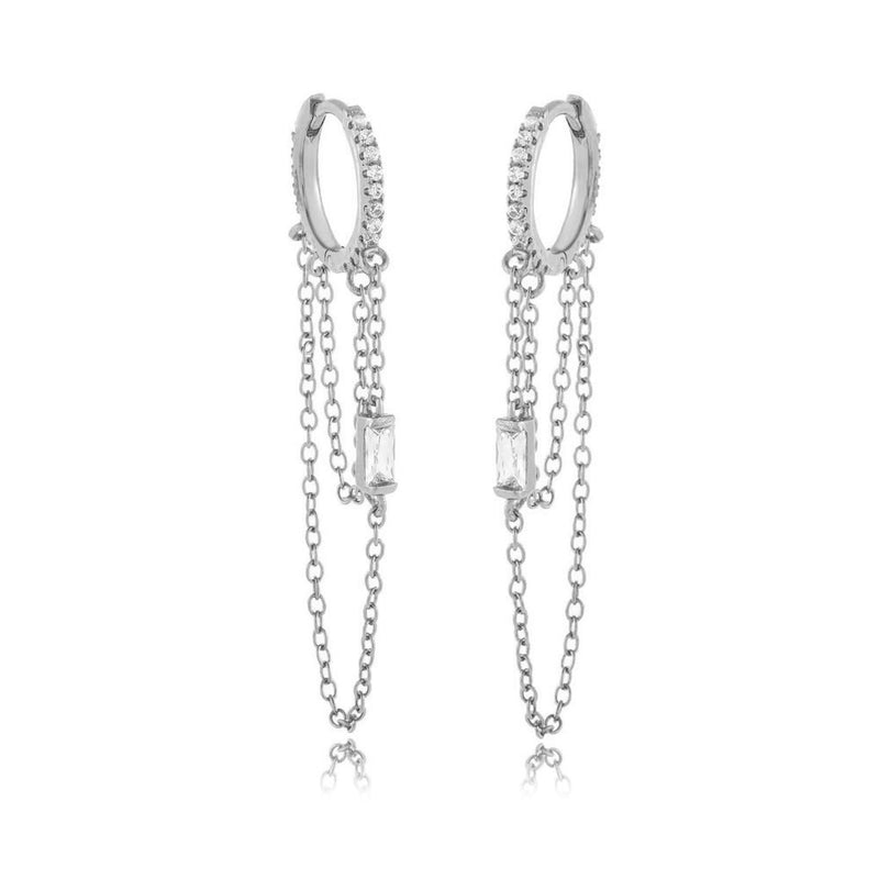 ANDYWEN 925 Sterling Silver Long Chain Hoops Line Crystal CZ Loops Circle Double Chain Round Piercing Women Luxury Jewelry