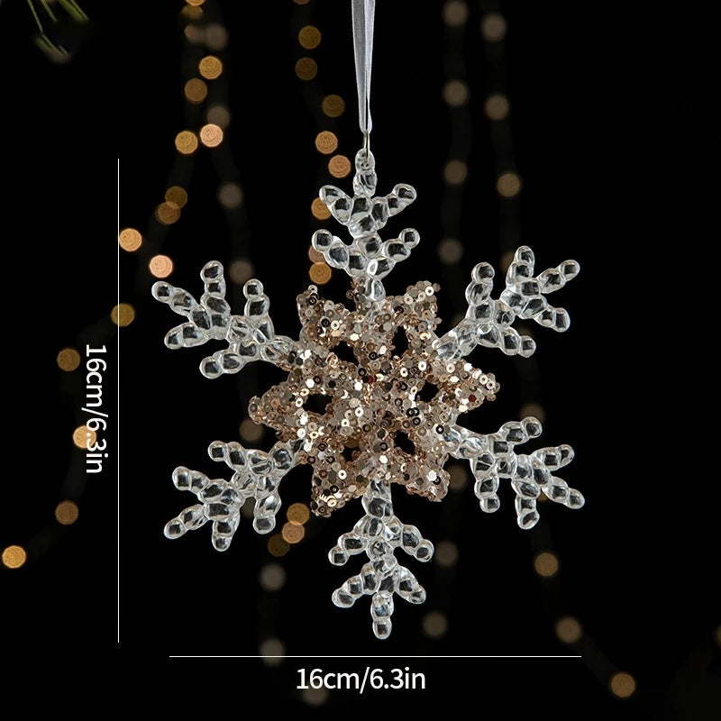 Christmas Decoration Acrylic Snowflake Icicle Pendants Xmas Tree Decor Snowflower Bell Hanging Pendant Home New Year Gift 2025