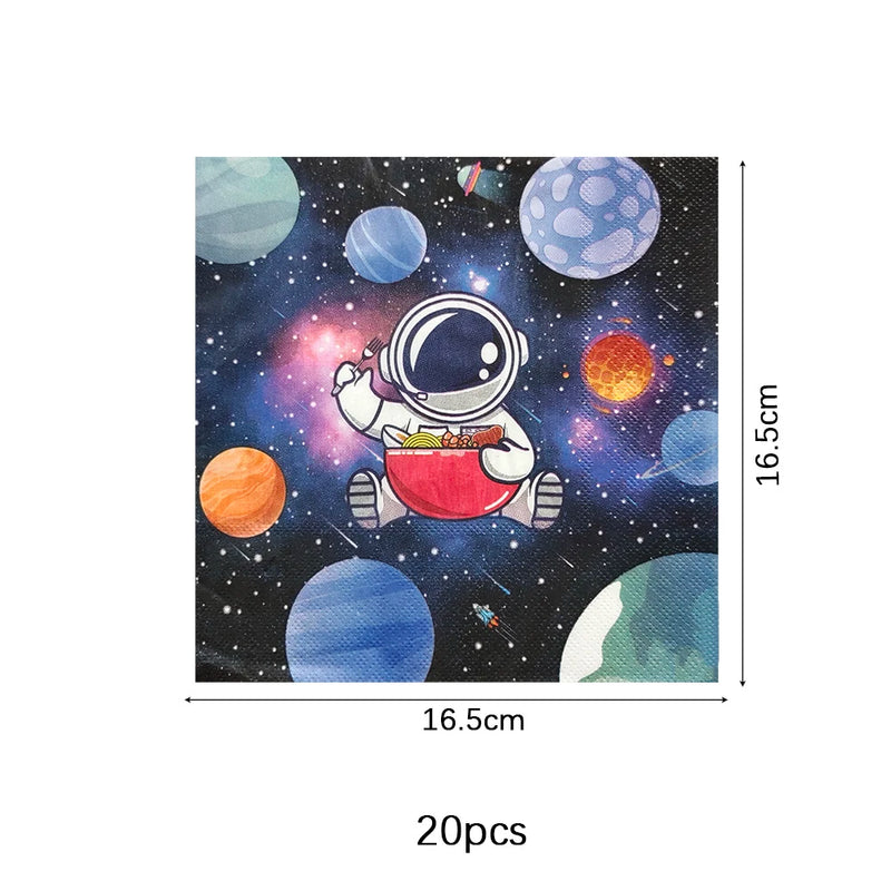 Space Astronaut Birthday Disposable Tableware Space Universe Plates Cups Napkins Banner Boys Outer Space Theme Party Decoration