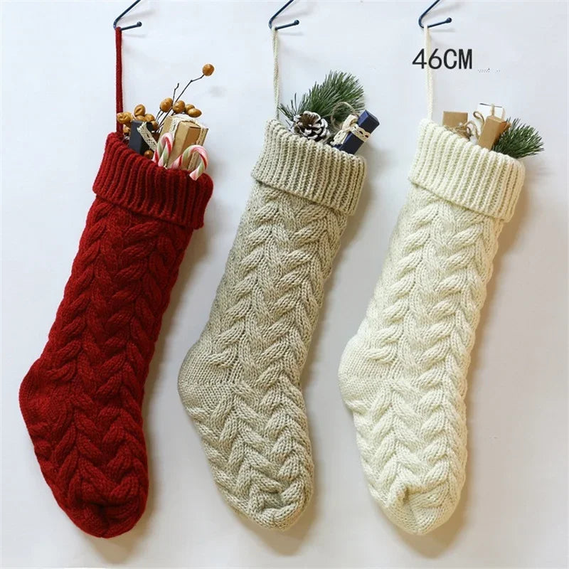 Large Candy Christmas Stockings 46cm Hanging Knitted New Year Xmas Gift Bags Natale Navidad Christmas Decorations for Home 2022