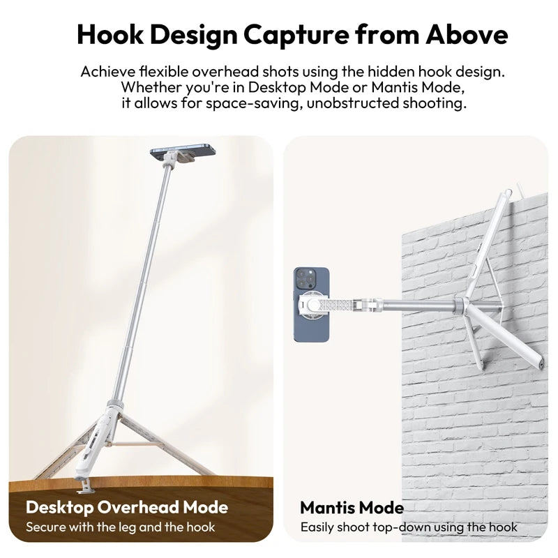 Ulanzi TT88 1.44M Overhead Selfie Stick Phone Tripod with Magnetic Clamp Wireless Remote Extension Tripod for LiveStreaming Vlog