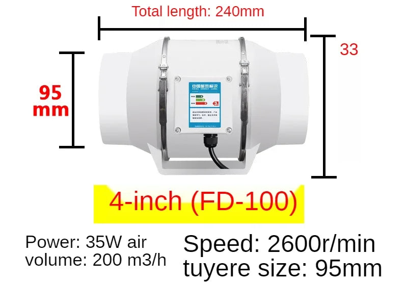 4"5"6" Electric Exhaust Fan Silent Pipe Duct Fan Bathroom Extractor Ventilation Kitchen Toilet Wall Air Cleaning Window Fan