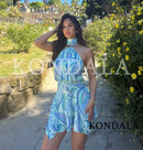 Women Summer Chic Printed Halter Mini Dress KONDALA 2026 Trendy Holiday Elegant Backless Slim Dress Female Beach Party Dresses