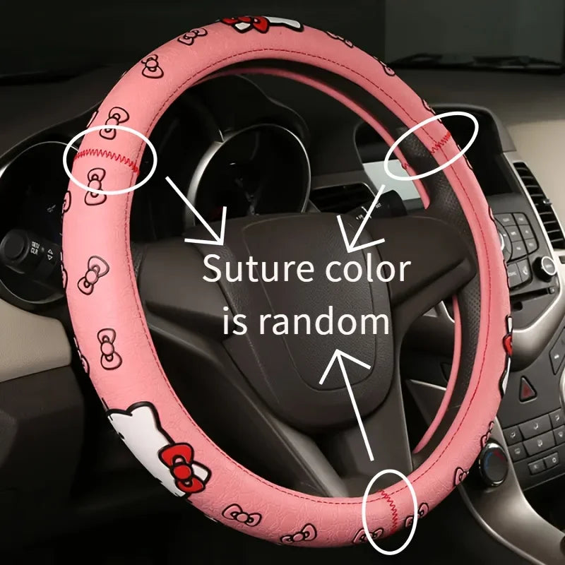 Sanrio Kitty Steering Wheel Cover Anti-Slip Car Wheel Protector 3D Pattern Universal Fit Car Accessories For Car