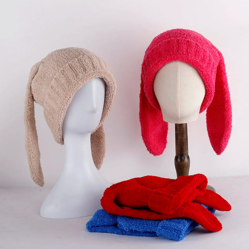 Winter Thicken Lambhair ski mask beanie hat for women adventure time Balaclava Spicy Girl Style Hat 3D Rabbit Ear Girlfriend hat