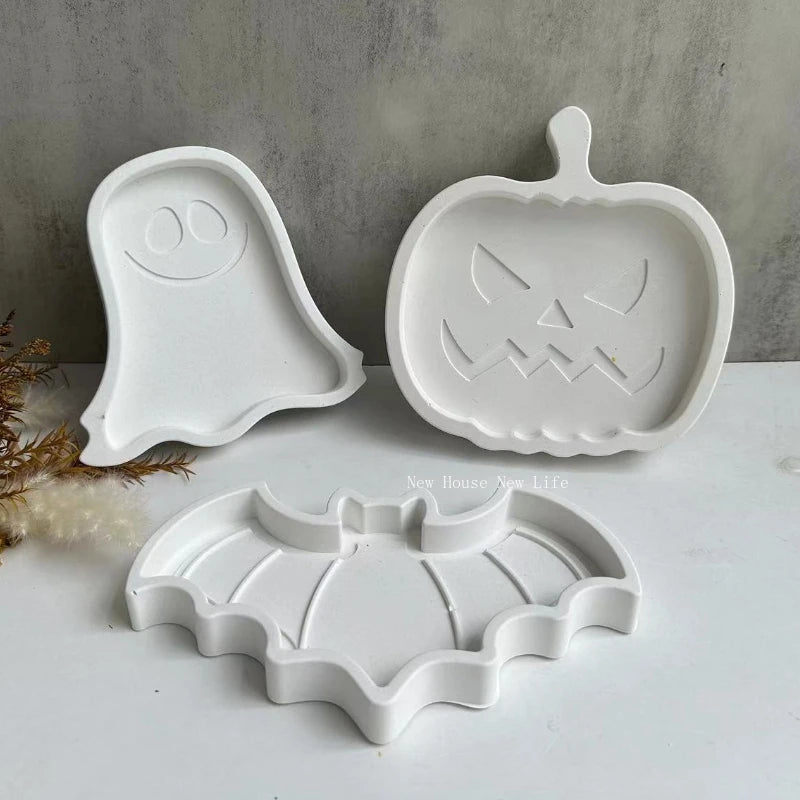 Halloween Pumpkin Bat Specter Tray Molds Silicone Coaster Mold Epoxy Resin Casting Molds for Making Faux Agate Cup Mat