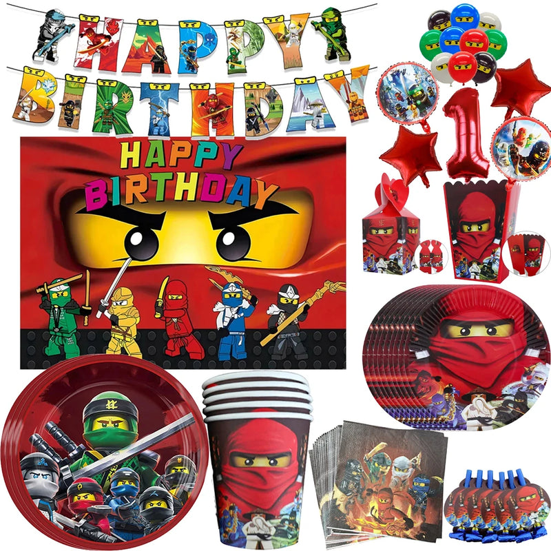 Ninja Them Birthday Party Decorations Kids Disposable Tableware Popcorn Paper Plates Balloons Cup For Boys Baby Shower Supplies