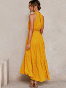 Summer Long Dress Polka Dot Casual Dresses Black Sexy Halter Strapless New 2022 Yellow Sundress Vacation Clothes For Women