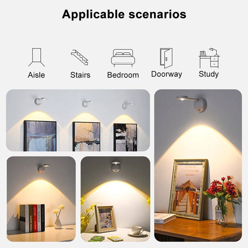 LED Motion Sensor Light Night Light Usb Rechargeable Wall Lamp for Lighting Paintings Pictures Mural Living Room Bedroom Kitchen