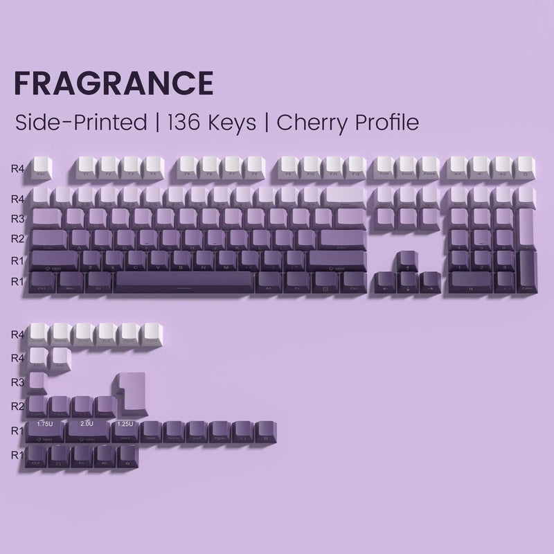 Gradient Purple Double Shot PBT Keycaps Cherry/OEM Profile 136 Keys Side Printed Keycaps for Gateron Cherry MX Switches Keyboard