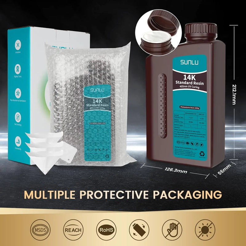 SUNLU 14K High Precision Resin 405nm UV Resin 1KG For LCD 3D Printer Material For Fast Curing  405nm UV Photopolymer Resin