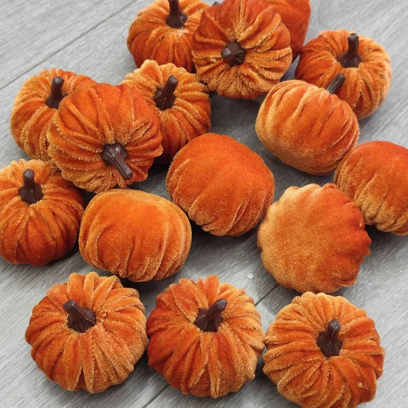 10pcs Velvet Artificial Pumpkin Decoration Desktop Pumpkin Ornament Christmas Thanksgiving Harvest Festival Halloween Decoration