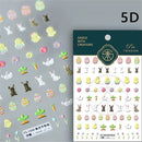 Rabbit Pearl Butterfly 5D Easter Egg Nobility Cute Bunny Soft Relief Self Adhesive Nail Art Decoration Sticker Hot 3D Nail Decal