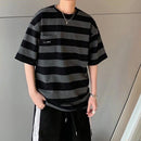 Harajuku Oversized High Street Stripe T-Shirt Long Sleeves Vintage Style All-Match Fashion Unisex Clothes Japanese Streetwear