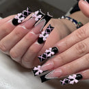 24Pcs Gold French Border False Nails Long Coffin False Nails with Rhinestones Ballerina Full Cover Nail Tips Press on Nails 2030
