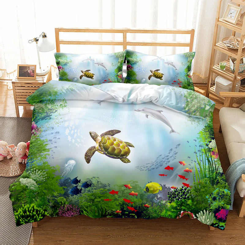 3D Ocean Bedding Set King Queen Double Full Twin Single Size Bed Linen Set