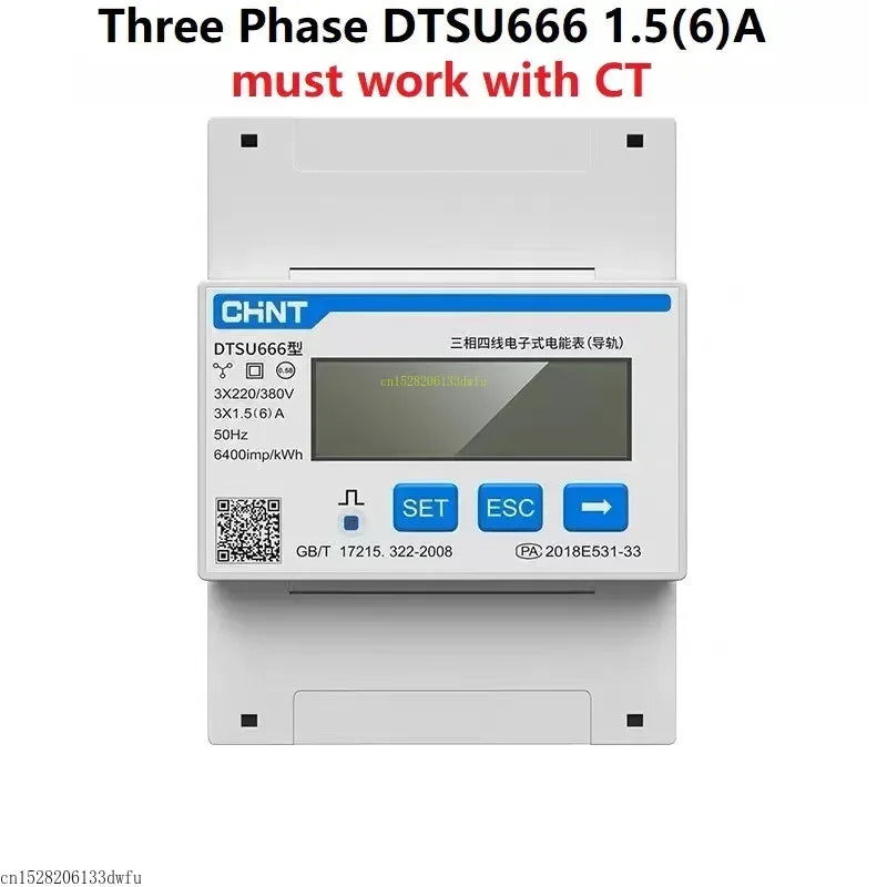 CHINT DDSU666 DTSU666 80A Din Rail Digital Voltmeter Current Power Electric Energy KWH Meter Volt Amp Modbus RS485 AC 230V 380V