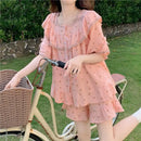 Women Sweet Floral Pajamas Female Summer Set Lace Princess Short-Sleeved Shorts Homewear Ladies Kawaii Soft Nightwear Loungewear