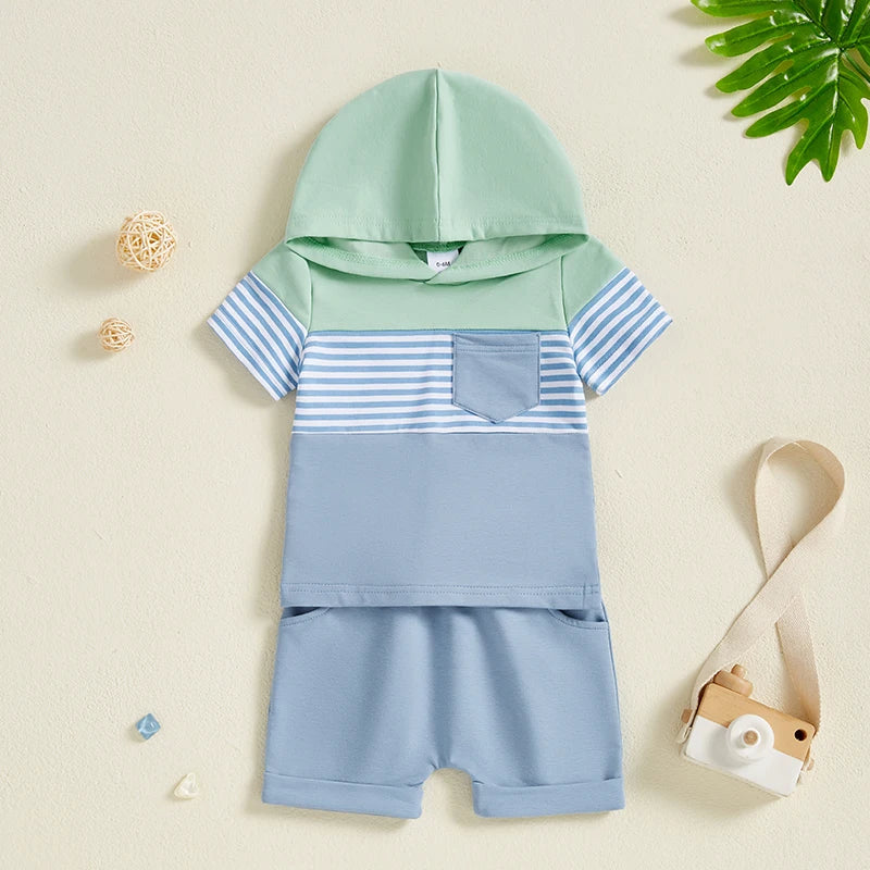 Toddler Boys 2-Piece Outfit Camouflage Print Hooded T-shirt with Drawstring Shorts Set for Summer Playdates and Adventures