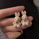 Fashion Korea Silver Needle Autumn and Winter Earrings Cute Flocking Rabbit Ear Studs Jewelry Bear Earrings for Women Girls 2023