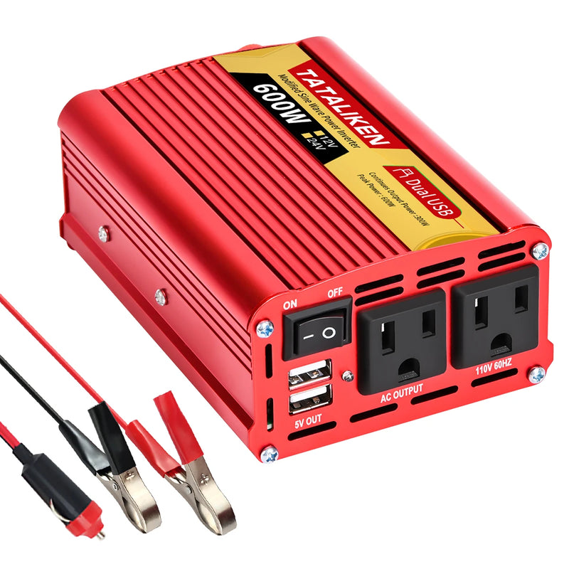 2000W Car Power Inverter 12V DC to 110V/220V 60HZAC Converter with Dual USB Quick Car Charger Adapter(Red)