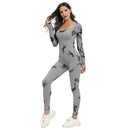 Ribbed Long Sleeve Sport Jumpsuits Women Tie Dye Yoga Jumpsuits Workout Bodycon Seamless Ribbed Yoga Workout Jumpsuit Romper