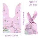 50pcs Rabbit Ear Bags Carton Plastic Cookie Candy Bags for Easter Party Baking Snack Packing Supplies Kids Gifts Boy Girl