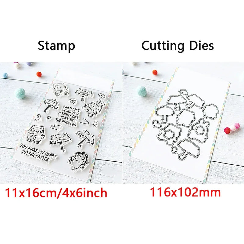 Birthday Cake Cute Frog Fox Animals Cutting Dies and Clear Stamps Bottle Thank You Words Dies For DIY Scrarpbooking Paper Craft