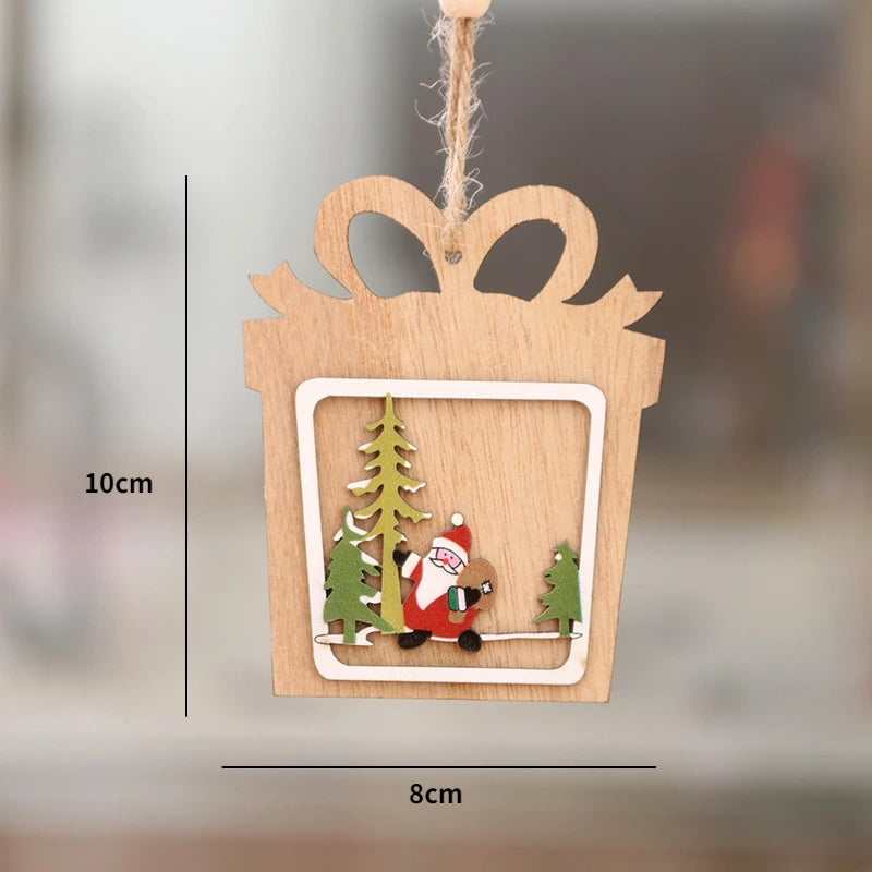 Christmas Wooden Pendant santa car pattern Xmas Tree Hanging Ornaments Christmas Decorations for Home Navidad Gift New Year 2023