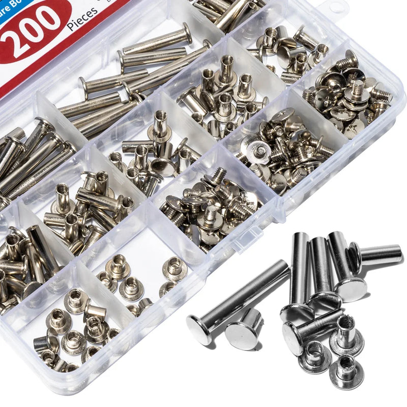 200PCS Phillips Chicago Screws Silvery Binding Screw Posts, Photo Albums Scrapbook Extension Screws Assorted Kit, 10 Sizes