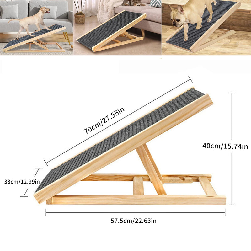 Wooden Pet Ramp Height Adjustable Dog Cat Pets Ladder Foldable Non-Slip Safe Access For Car High Bed Furniture Maximum Load 50kg