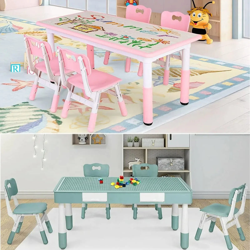 Toddler Multi Activity Table Set Kids Study Desk Kids Desk Chair Set Kids Table and 4 Chairs Set Height Adjustable