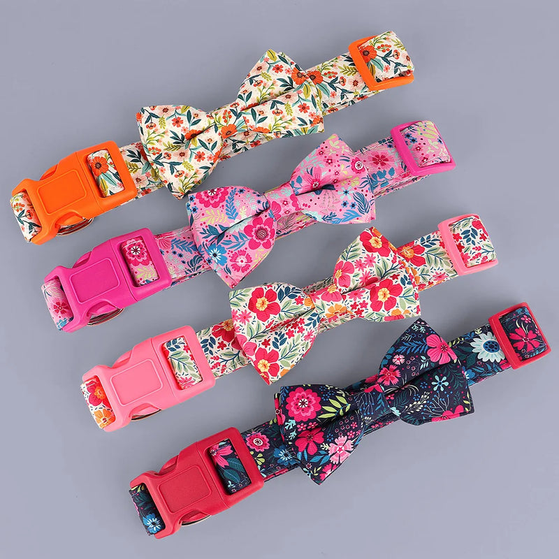 Bowknot Floral Dog Collar Nylon Flower Pet Dogs Collar Padded Puppy Collars Adjustable for Small Medium Large Dogs Pug Chihuahua