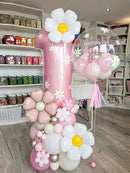 42pcs Daisy Pillar Balloon Set, Includes Oversized Pink Number Balloons, Sunflower Foil Balloons,For Birthday,Girls' Party