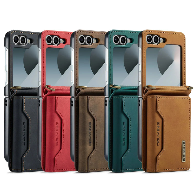 Crossbody Leather Cover Wallet Phone Case For Samsung Galaxy Z Flip 6 5 4 3 Flip5 Flip6 Cards Slot Purse Triple Fold Bag Shell