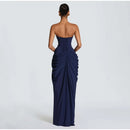 Butter Yellow Mesh Splicing Long Dress Elegant Strapless Split Backless Pleated Gowns For Women 2026 Lady Evening Party Gowns