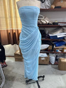 The Aurelian | Butter Yellow Mesh Strapless Pleated Evening Gown