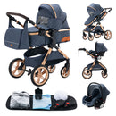 Luxury Baby Stroller 3 in1 Portable Travel Baby Carriage Aluminum Frame Folding Prams High Landscape Car for Newborn Baby BLACK