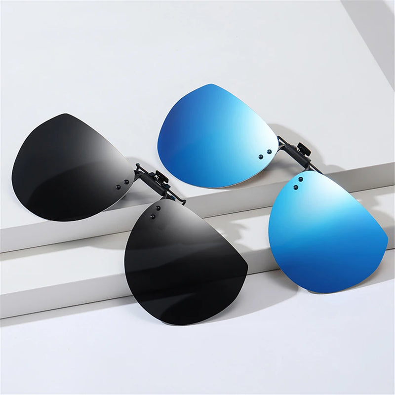 VIVIBEE Mirror Blue Men's Polarized Flip Up Clip On Sunglasses Night Driving UV400 Grey Lens Fishing Fashing Clips for Mypoic