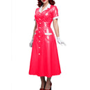 The Patent Hour | High-Gloss PVC Leather Midi Dress with Turn-Down Collar