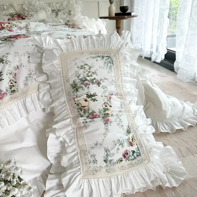 Ruffle patchwork 3Pcs Floral 100%cotton White Duvet Cover Set +2Pillowcases US/UK Super King size  Bedding Sets