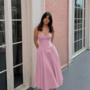Dropshipping Pink Summer Dress 2024 New Arrivals Spaghetti Strap Elegant Midi Dress Fit and Flare Dress Sexy Women's Clothing
