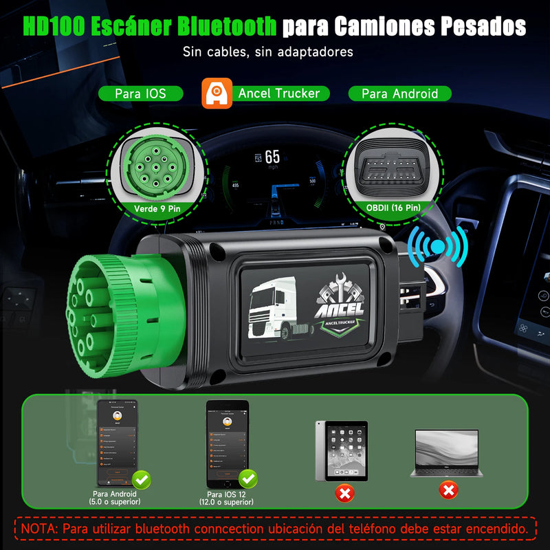 ANCEL Trucker Series HD100 Heavy Duty Truck Scanner All System Diesel Scanner Diagnostic Scan Tool DPF Regeneration for Cummins