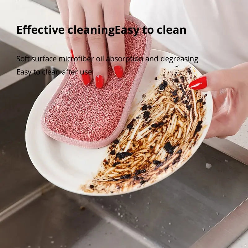 5Pcs Super Absorbent Microfiber Double Sided Scrub Sponge for Dishwashing Kitchen Bathroom Clean Cloth Eraser