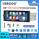 ESSGOO Single 1DIN 6.86" Android 14 4+64G Universal Car Stereo Radio CarPlay Android Auto Bluetooth USB Type-C Wifi FM GPS Navi