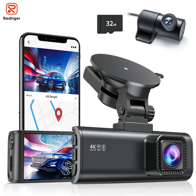 REDTIGER F7NP 4K Dash Camera for Cars 3.18” IPS Screen Mini Dash Cam Recorder Car Dvr for 24H Parking Mode Built In WiFi GPS