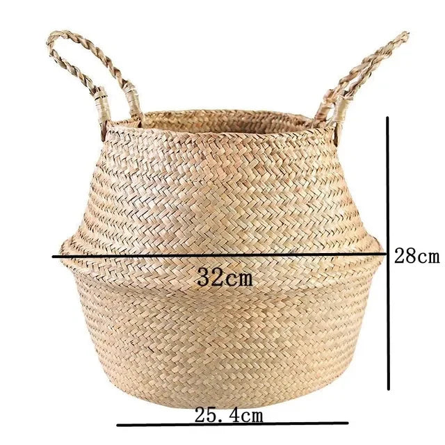 1Pc Nordic Style Seaweed Wicker Home Storage Perfect For Dirty Clothes Plants And Sundries Hanging Decor Basket