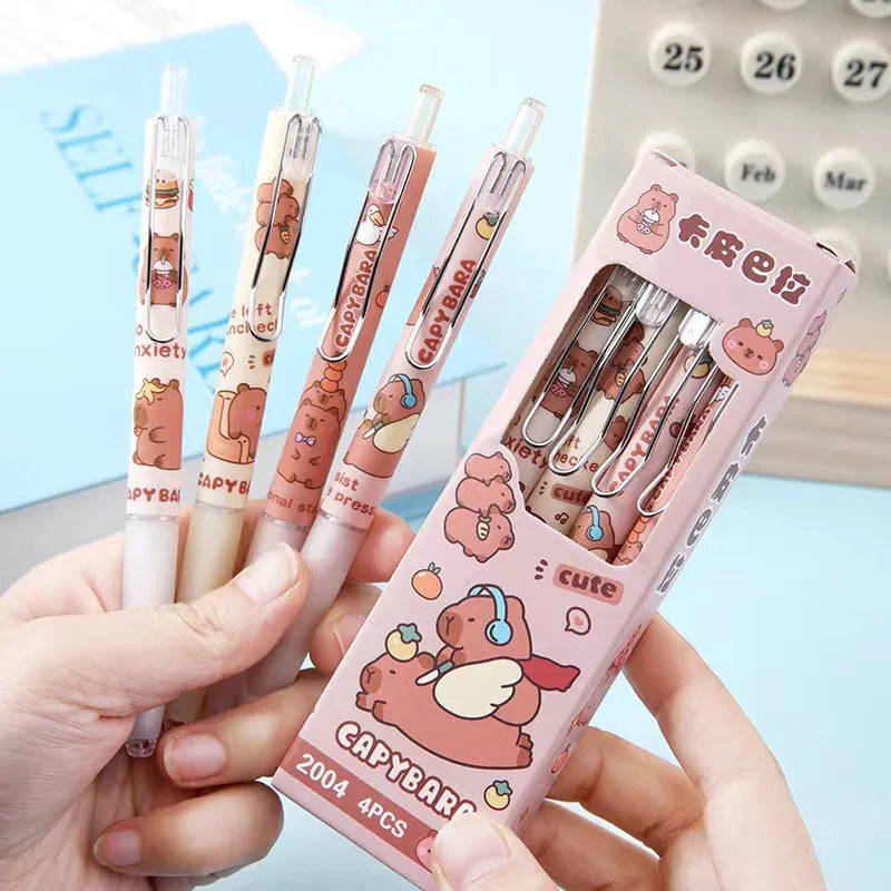 4Pcs/Pack Cute Anime Capybara Gel Pen for School Writing Kawaii Cartoon Neutral Pen Office Supplies kids Stationery gift